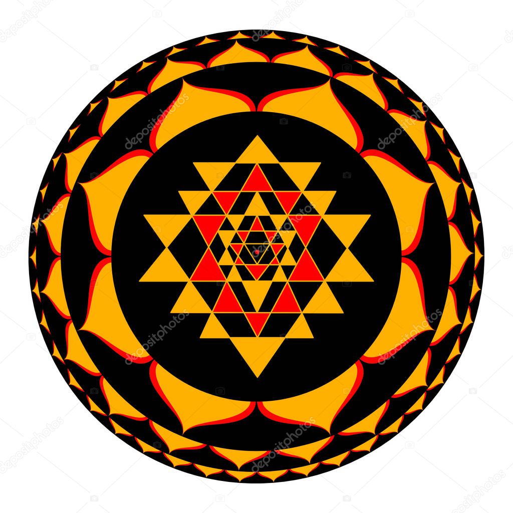Sacred Indian Geometry Mystical Meditative Diagram Symbol - Vector Sri Yantra