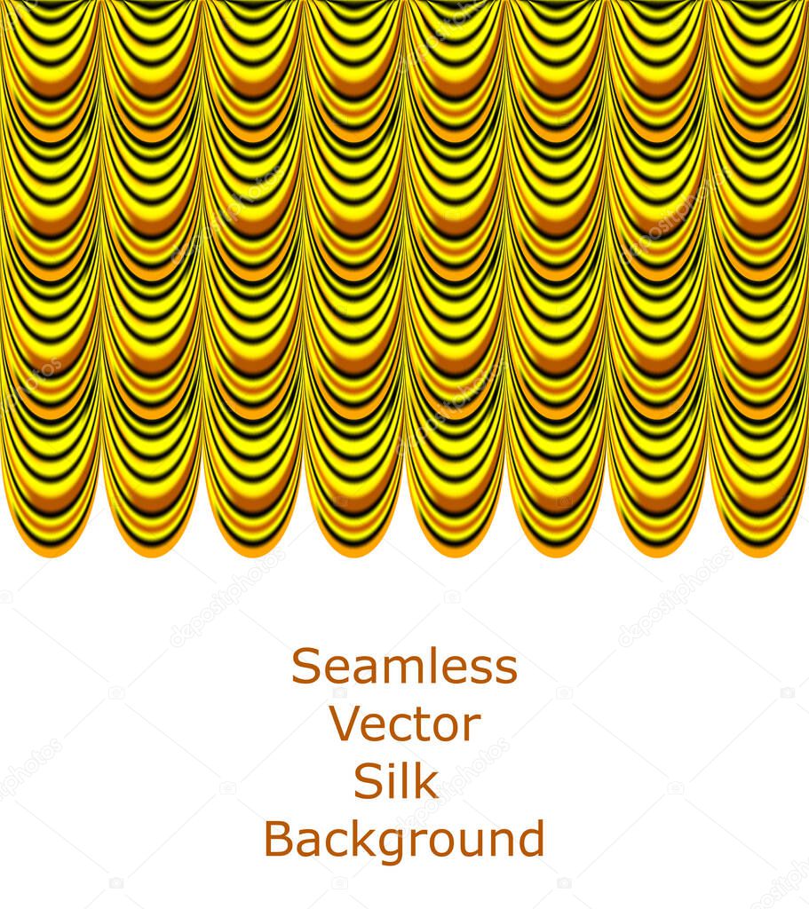 Gold Theather Silk Fabric Drapery Curtain Isolated on White Background - Vector  Satin French Blind 
