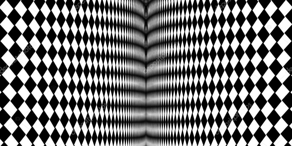 Vector Black and White Halftone Fold Wide Generative Op Art Background 