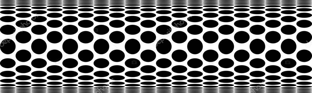 Vector Black and White Halftone Cylindrical Generative Op Art wide Background 