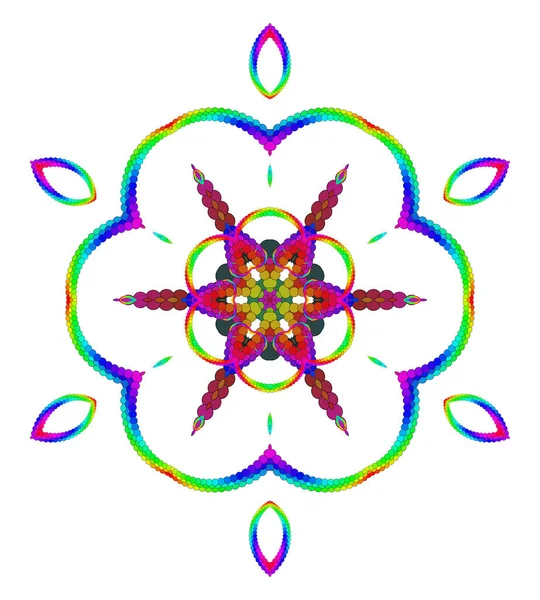 Vector Delicado Ornamental Sagrado Mandala Arte Calado Seis Pétalos Iridiscente — Vector de stock