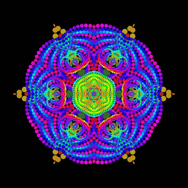 Mandala Delicado Vectorial Para Práctica Meditativa Openwork Seis Pétalos Iridiscente — Vector de stock