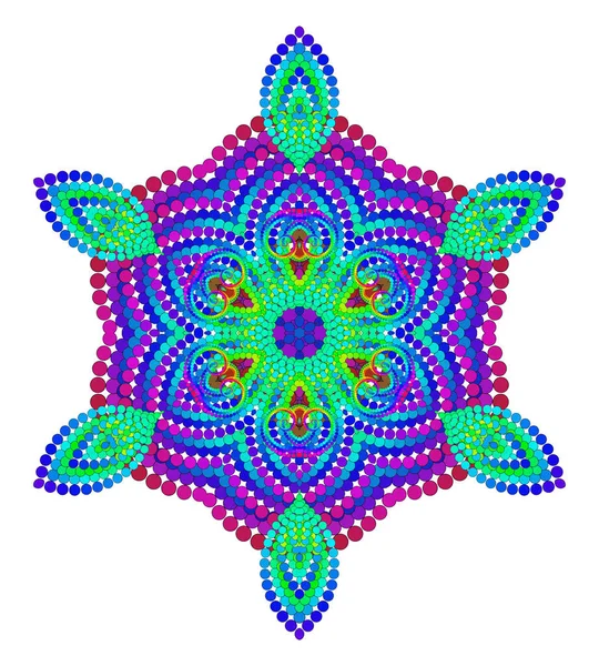 Vector Mystieke Mandala Voor Meditatieve Praktijk Openwerk Six Petalled Iridescent — Stockvector