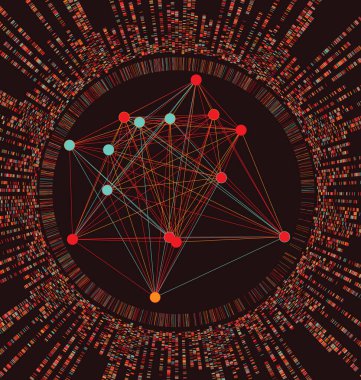 Büyük Genomik Veri Görselleştirme - DNA Testi, Barkodlama, Genom Haritası Mimarisi - Vektör Grafik Şablonu 
