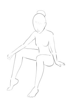 Oturan Genç Jimnastikçi Kız - Vektör El Çizimi