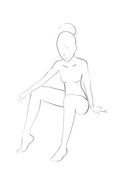 Oturan Genç Jimnastikçi Kız - Vektör El Çizimi