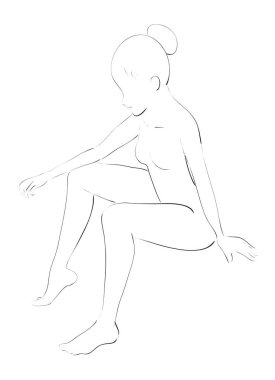 Oturan Genç Jimnastikçi Kız - Vektör El Çizimi