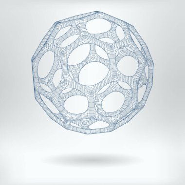 Vektör 3 Boyutlu Yapı Altıgen Fullerene Molekül Kavramı Simgesi - Nanopartiküller Bilimsel Çizim