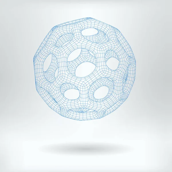 Vektör Boyutlu Ağlı Buckminsterfullerene Karbon Kavram Simgesi Sıkıştırılmış Icosahedron Nano — Stok Vektör