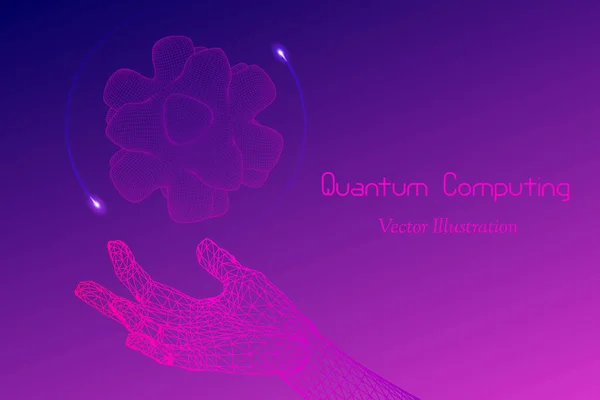 Concepto Computación Cuántica Vectorial Plantilla Alta Tecnología Emblema Qubit Criptografía — Vector de stock