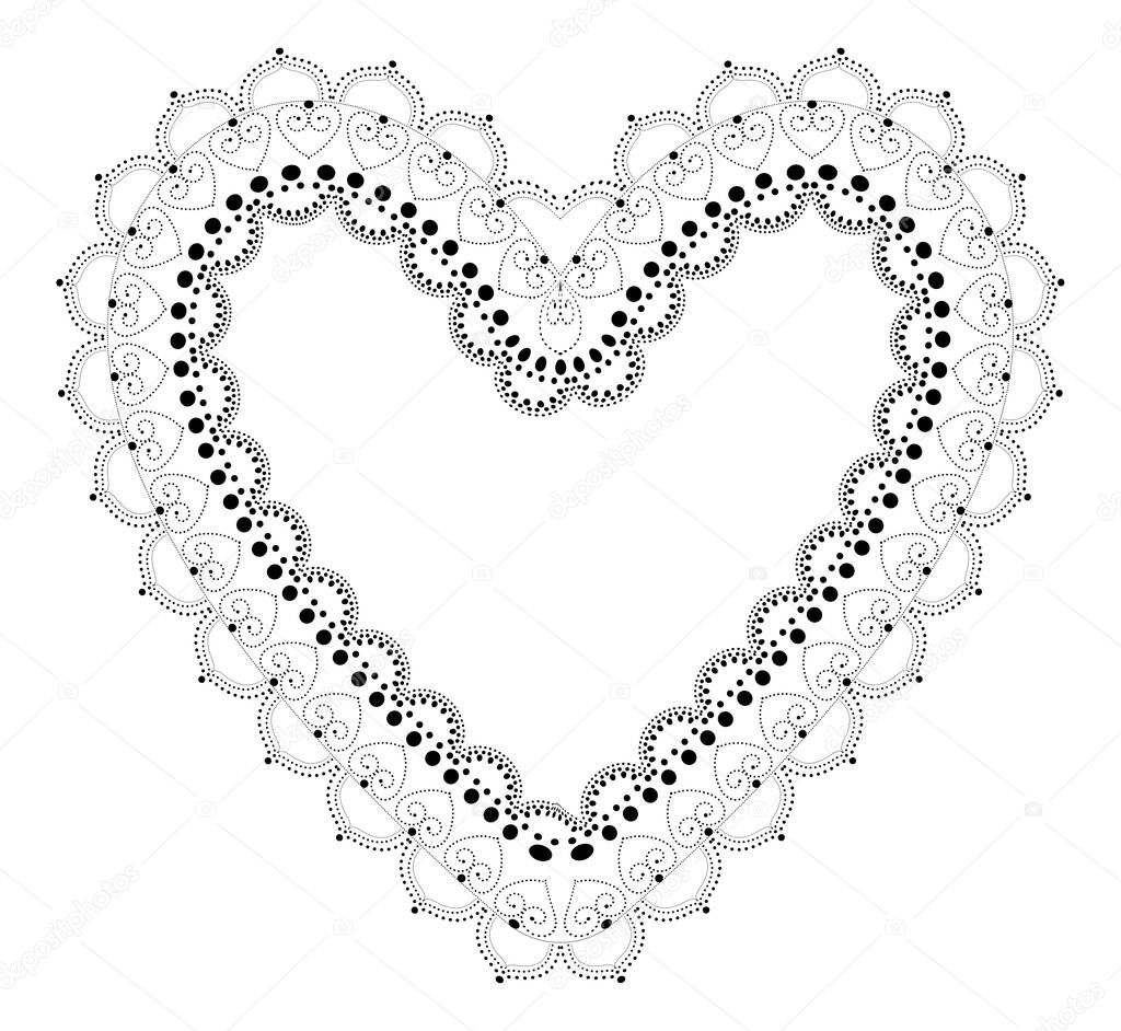 Indian Filigree Dotted Ornament - Vector Openwork Heart Frame 