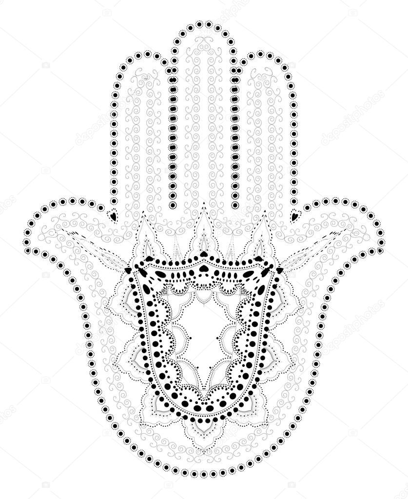 Muslim Filigree Dotted Ornament - Vector Hamsa Hand Symbol - Hand of Fatima