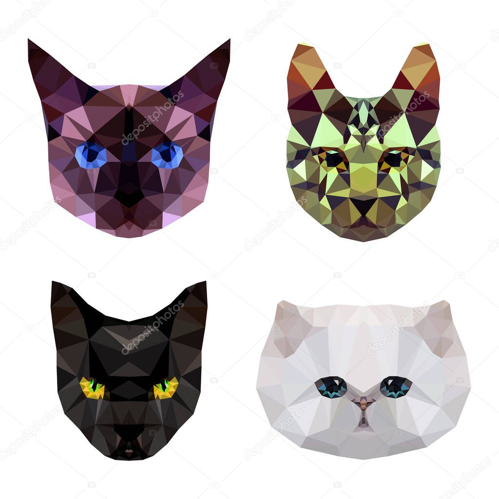 Different Breeds of Cats - Vector Set of Cat's Faces
