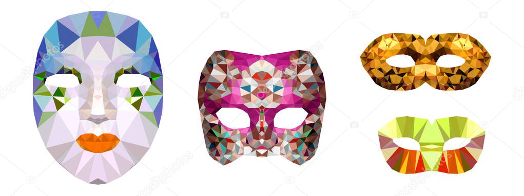 Polygonal Carnival Masks - Vector Set of Venetian Domino Masks