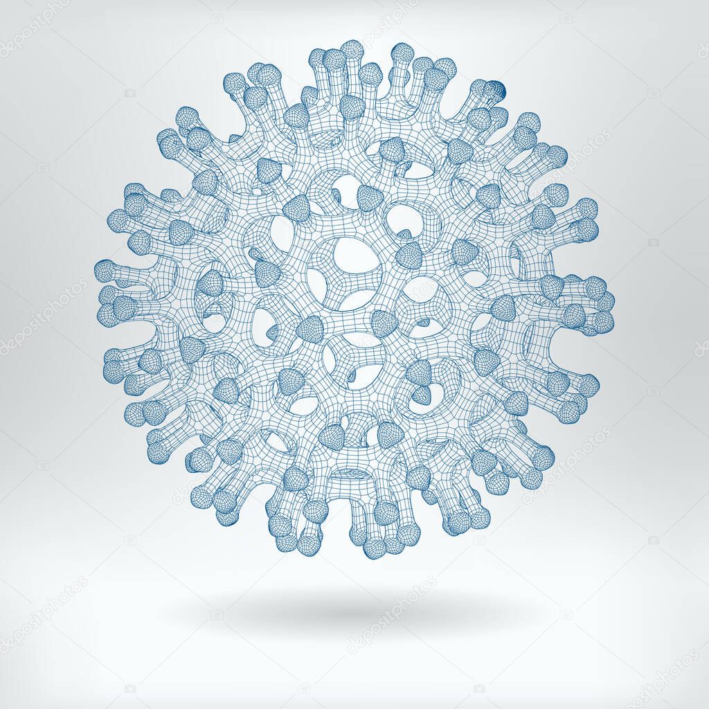 Vector 3D Spherical Carbon Fullerene Molecule Particle Symbol - Topological Mesh  Hi-Tech Concept Icon