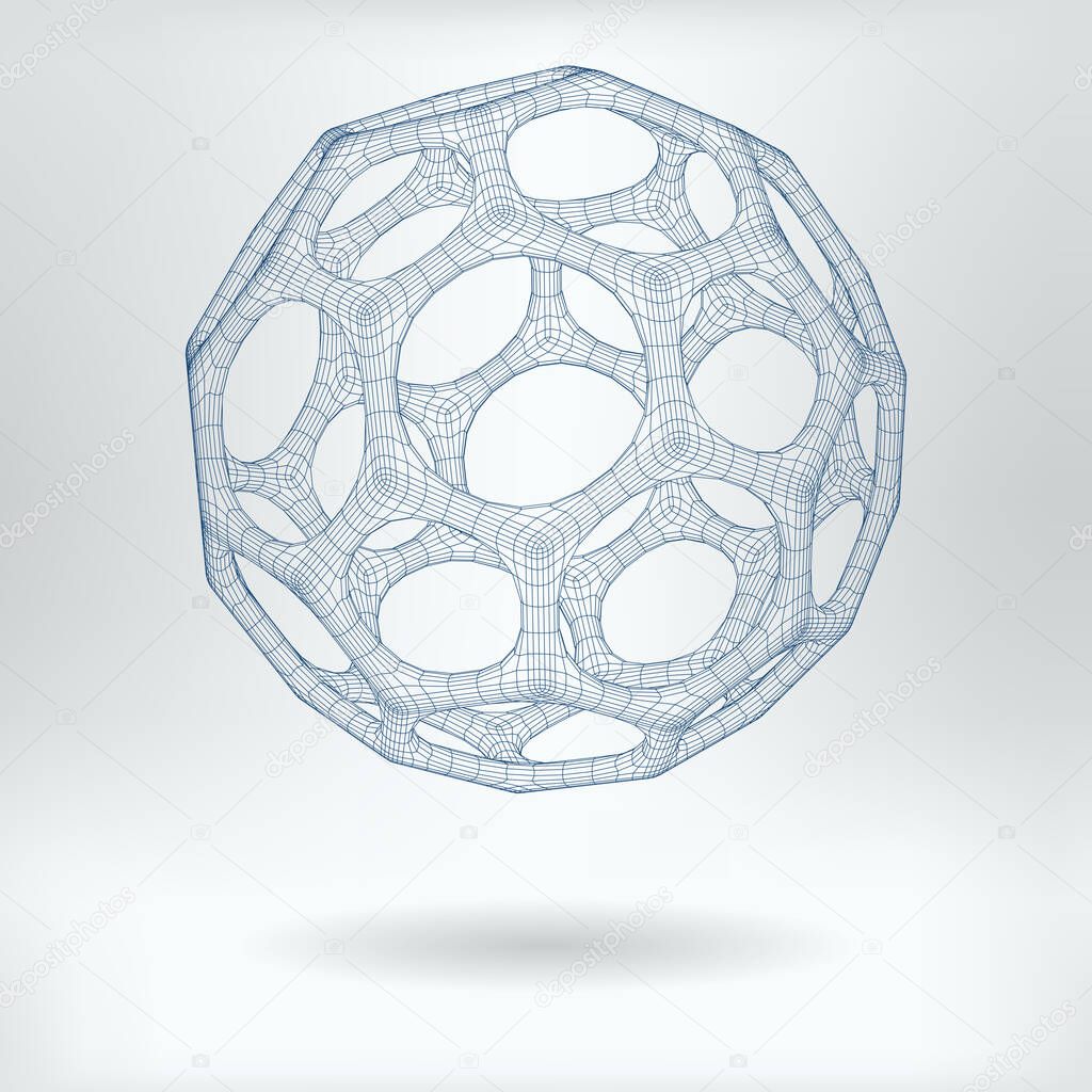 Vector 3D Structure Hexagonal Fullerene Molecule Concept Icon -  Nanoparticles Scientific Drawing