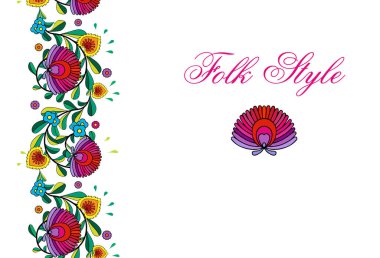 Folklorik Çiçek Elementi - Çek Halk Stili Çiçek Çelengi - Vektör Dekoratif KenarlıComment