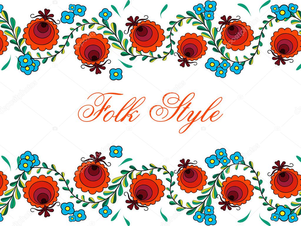 Folksy Floral Pattern - Russian Folk Style Flower Design - Vector Illustration