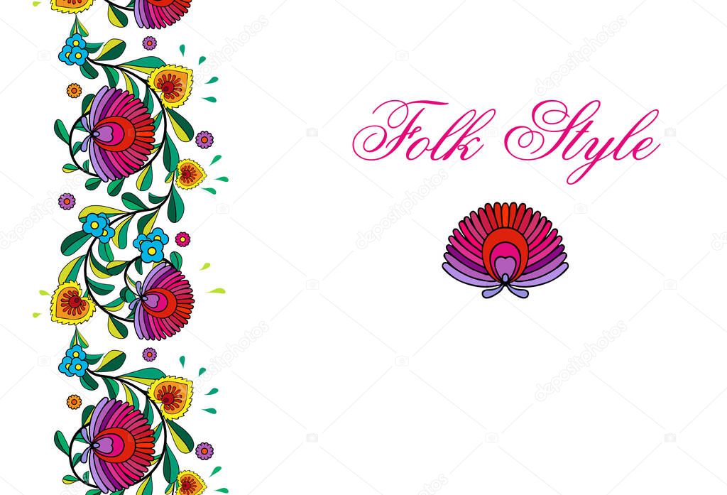 Folkloric Floral Element - Czech Folk Style Flower Garland - Vector Decorative Edging