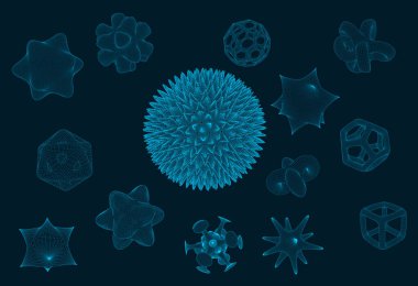 Vektör Nanoteknoloji Parçacıkları Seti - Nanosferler, Nanobotik, Nanofiber Topolojik Ağ