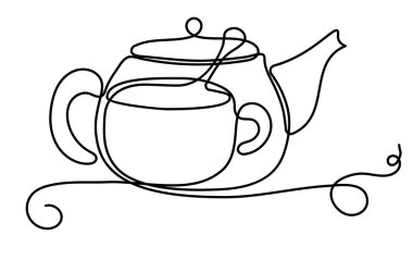 Tek Satırlık Çay Partisi Simgesi - Düz Çizgili Kafe Crockery Konsepti - Çaydanlık ve Kupa Arkaplanı
