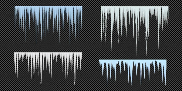 Vector Icicles Isolated Transparent Background Xmas Edging Elements Winter Template — 스톡 벡터