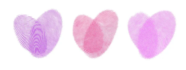 Set Vector Fingerprint Logo Symbol Love Romantic Valentine Pink Heart — Stock Vector