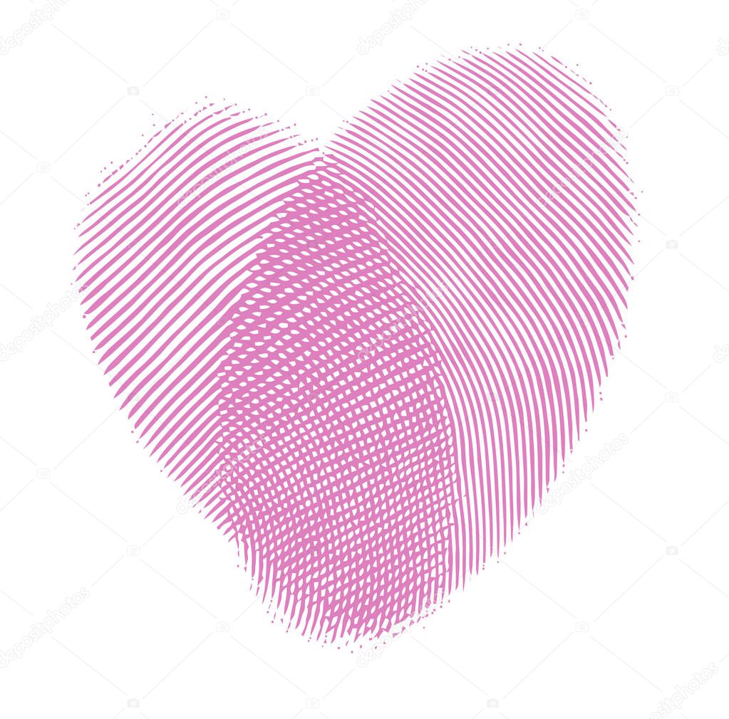Vector Fingerprint Logo Symbol of Love - Romantic Valentine Pink Heart with Finger Prints