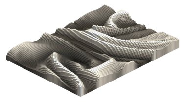 Voxel terrain landscape pixel art sample - 3D brick world -  isometric logarithmic model relief concept  illustration clipart