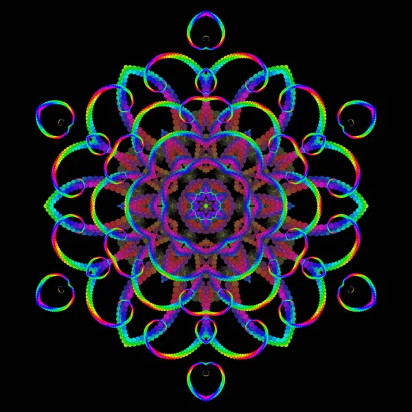 Vector Delicate Ornamental Six Petalled Mandala Art Meditation Openwork Iridescent — Stock Vector