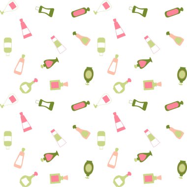 Kozmetik şişelerle sürekli desen - vektör illüstrasyonu