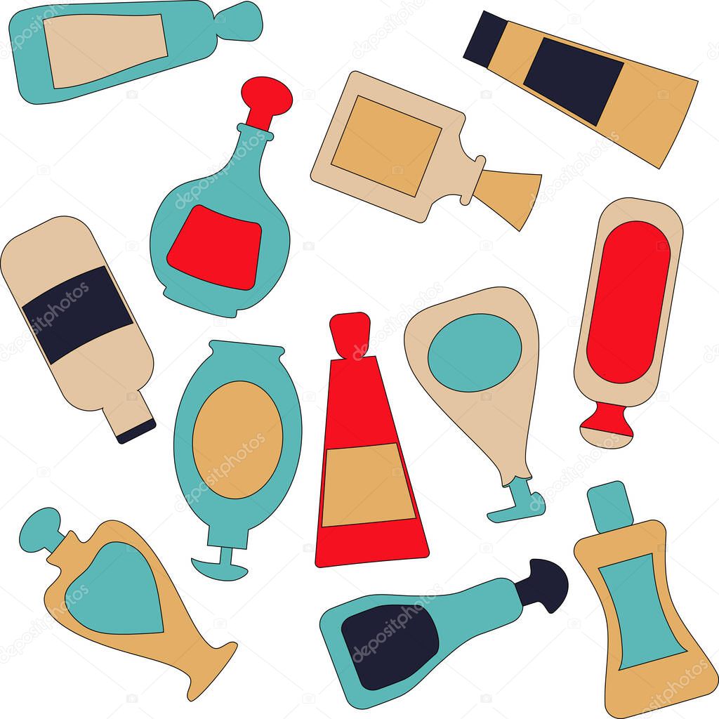 Continuous pattern with cosmetic bottles  - vector illustration