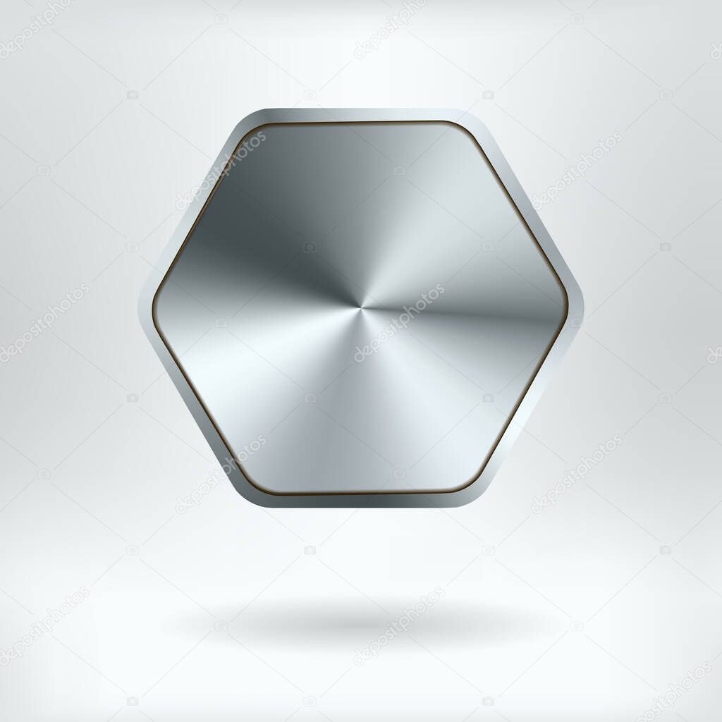 Brushed Metal Hexagonal Button    - vector illustration