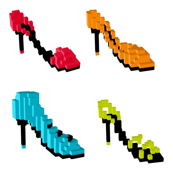 Zapatos Mujeres Iconos Pixel Arte Para Proyecto Diseño Ilustración Vectorial — Vector de stock