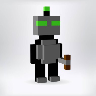 Küçük robot - tasarım projesi için 3B piksel sanatı - vektör illüstrasyonu 