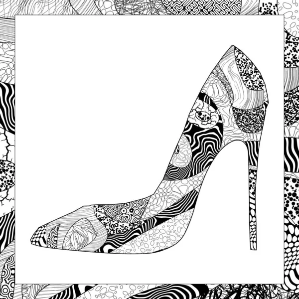 Vector Schwarz Weiß High Heel Schuh Illustration — Stockvektor