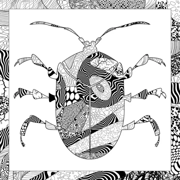 Vector Black White Beetle Illustration — Stock Vector