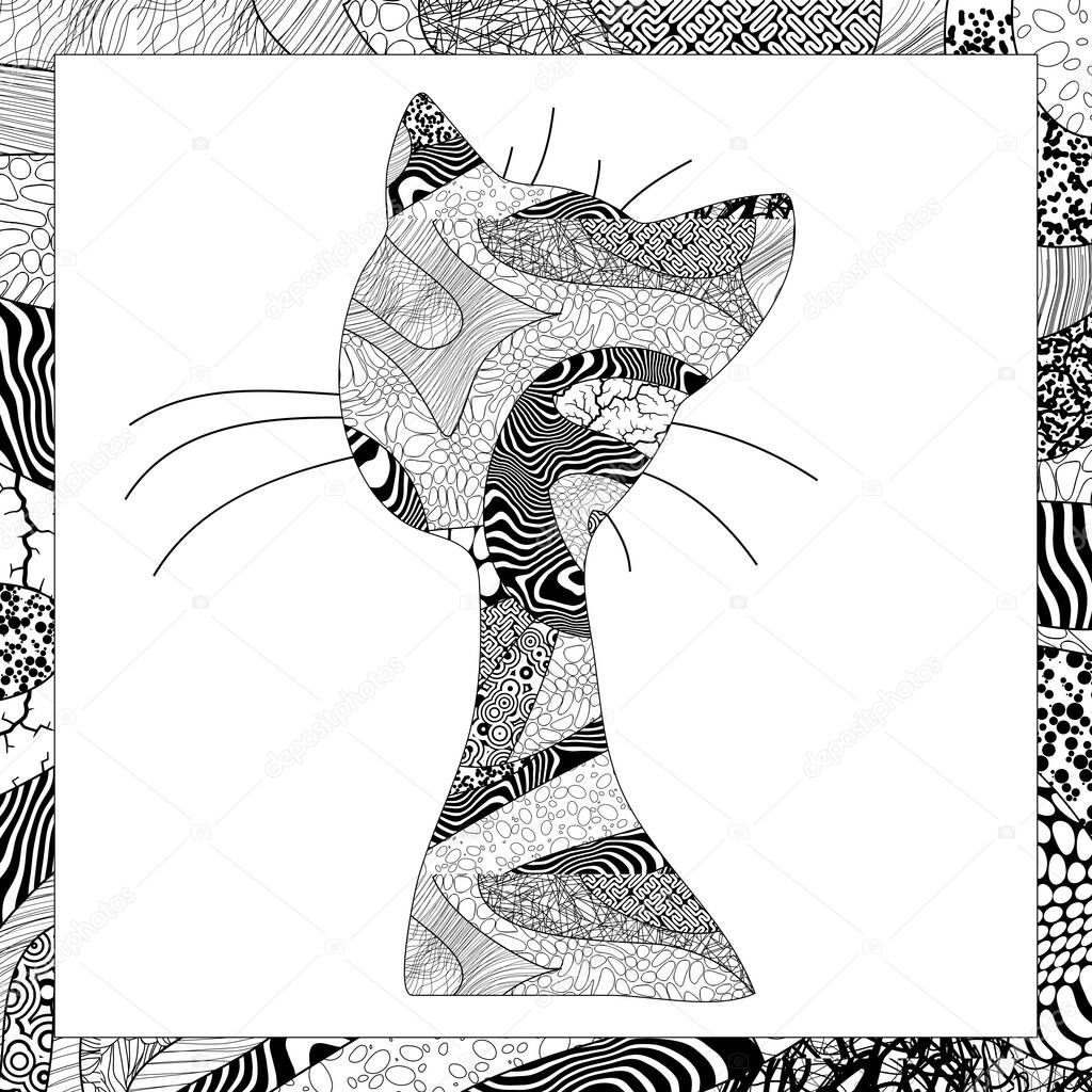 Vector black and white cat head illustration