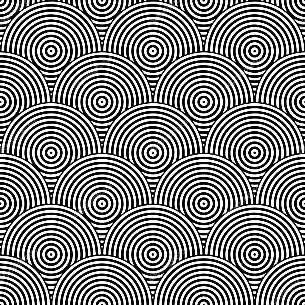 Vector repeating retro concentric black and white background