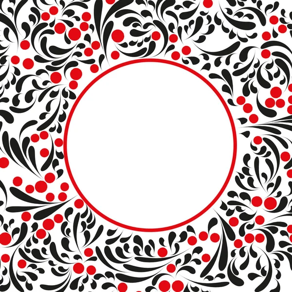 Zwart Rood Vector Bloemvormige Ronde Frame — Stockvector