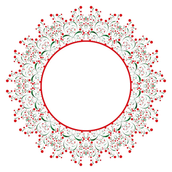 红色和绿色矢量花圆形框架 — 图库矢量图片