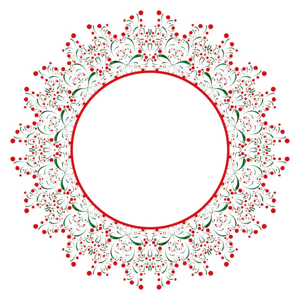 Kırmızı Yeşil Vektör Çiçekler Yuvarlak Çerçeve — Stok Vektör