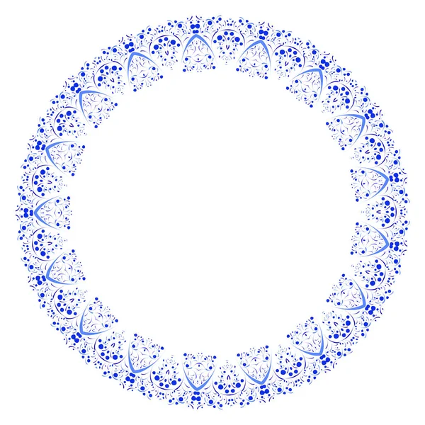 Синій Векторна Квіткова Кругла Рамка Стилі Гжеля — стоковий вектор
