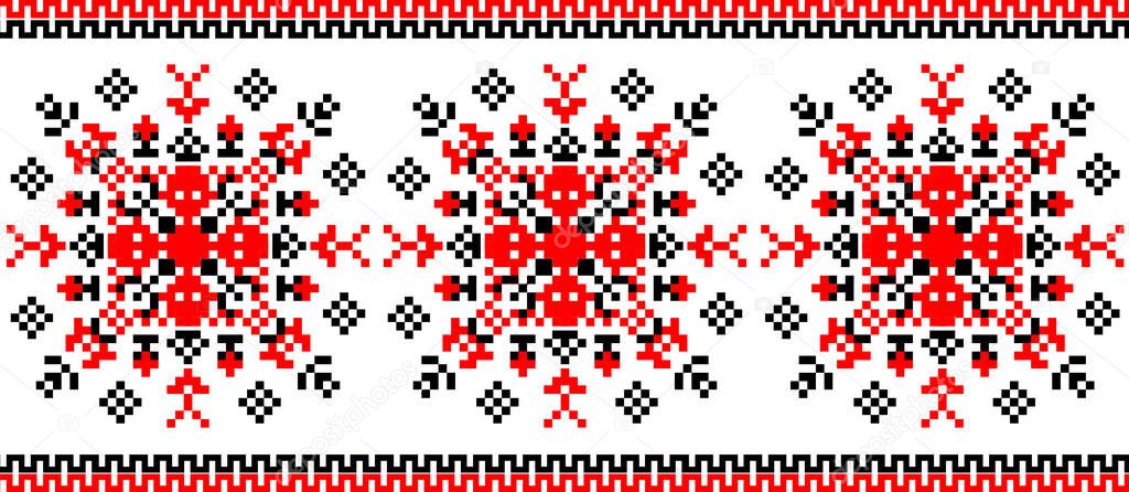 Repeating cross-stitch embroidered folk vector border