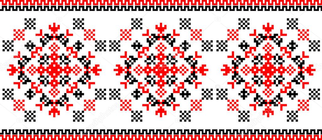 Repeating cross-stitch embroidered folk vector border