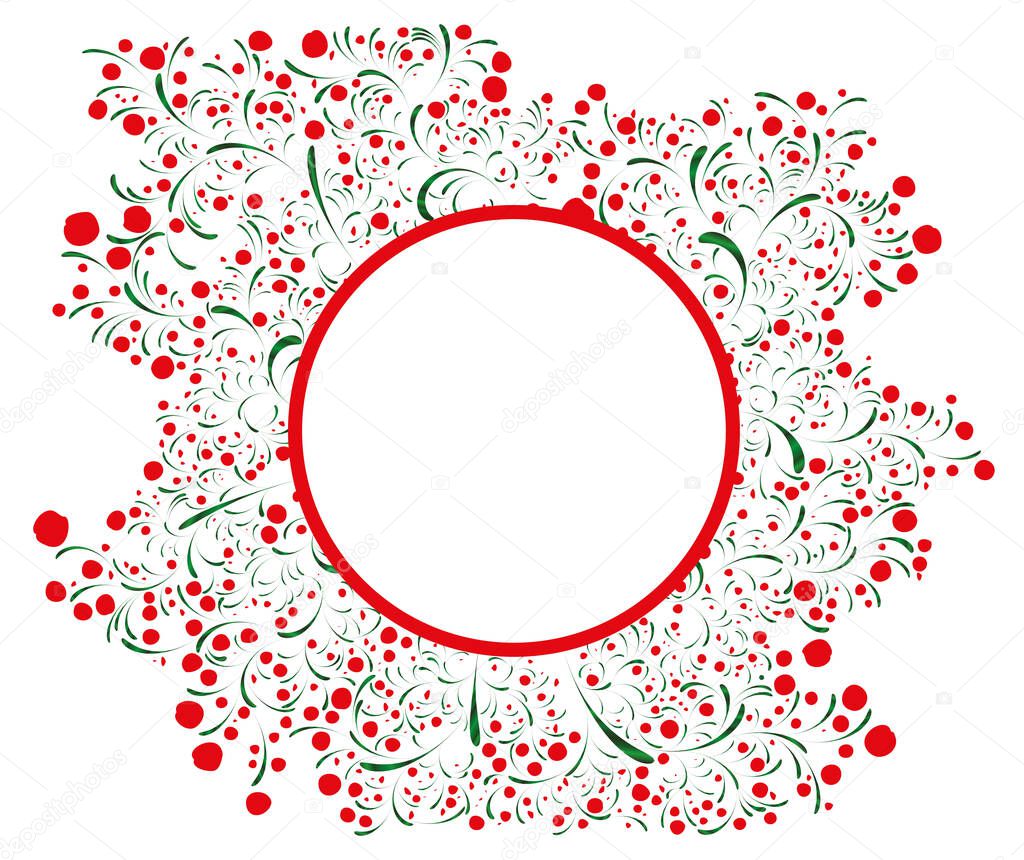 Red and green vector floral  round frame 