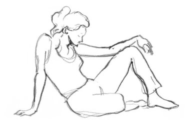 Düşünceli bir kızın el çizimi.