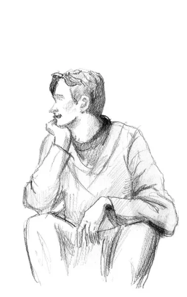 Hand Drawn Sketch Dreaming Guy — Stock Photo, Image