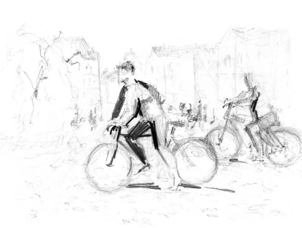 Χειροποίητο Σκίτσο Της Ποδηλατικής Περιήγησης — Φωτογραφία Αρχείου