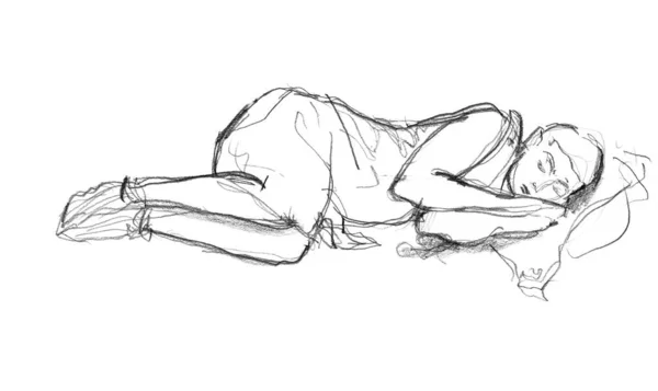 Hand Drawn Sketch Sleeping Girl — Stock Photo, Image